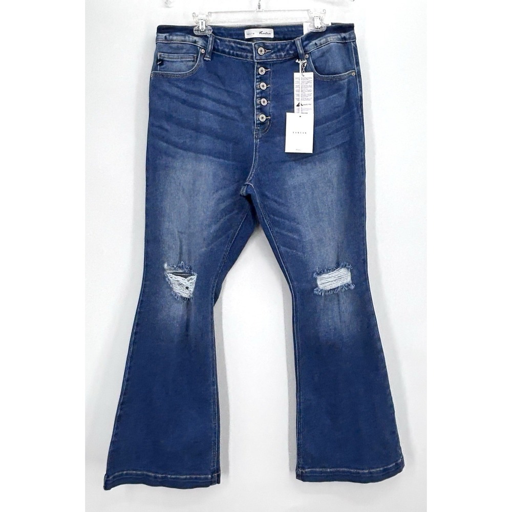 Kancan Jeans Size 3XL Petite NWT High Rise Flare Distressed Button Fly Stretch